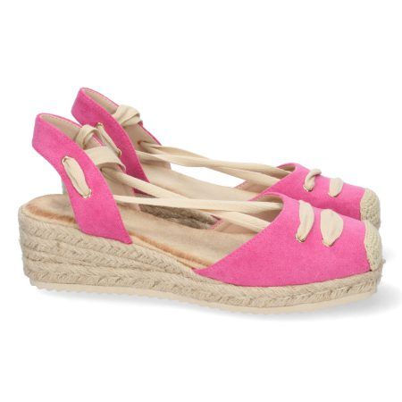 Sandalias cuña baja mujer color fucsia