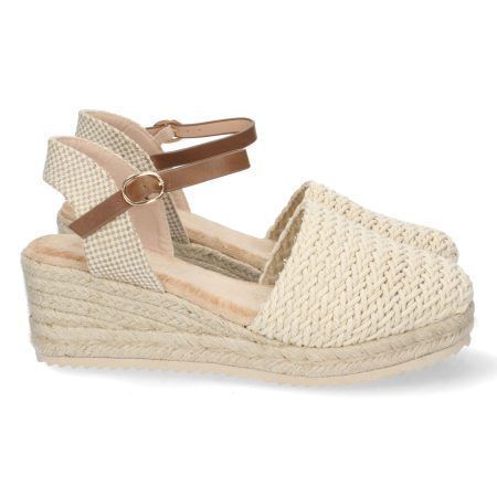 Sandalias de cuña media en yute pala rafia mujer color beige