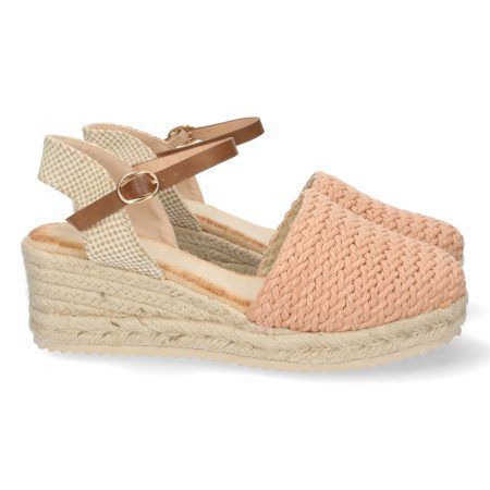 Sandalias de cuña media en yute pala rafia mujer color rosa