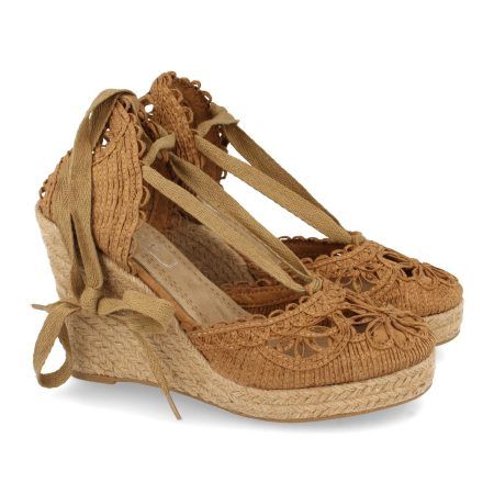 Sandalias de cuña en yute mujer color camel