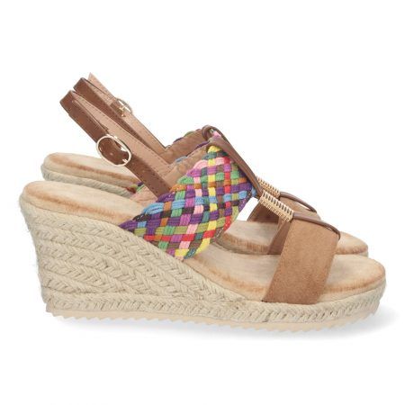 Sandalia de cuña en yute doble pala mujer color camel