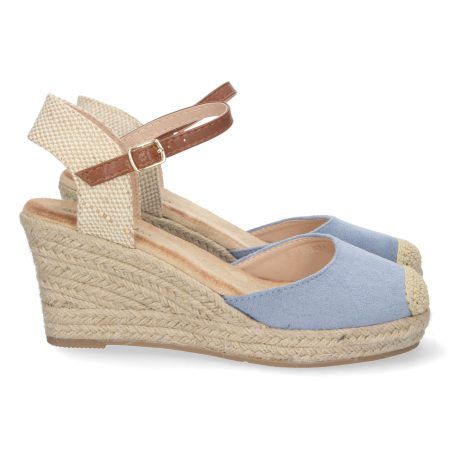 Sandalia de cuña media en yute mujer color azul