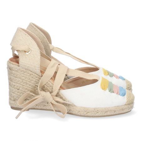 Sandalias de cuña media en yute cierre lazos mujer colores