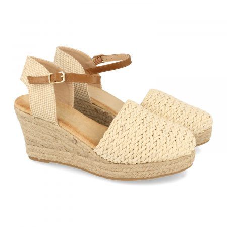 Alpargatas de cuña en yute con textura mujer color beige