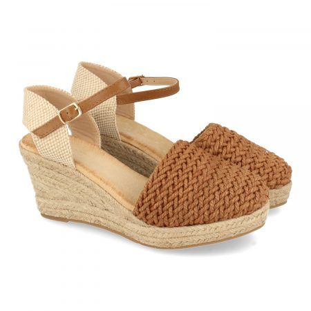 Alpargatas de cuña en yute con textura mujer color camel
