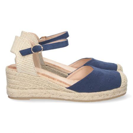 Sandalias de cuña en yute para mujer color azul