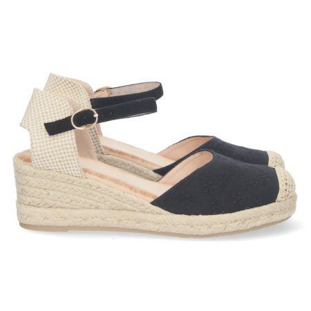 Sandalias de cuña en yute para mujer color negro