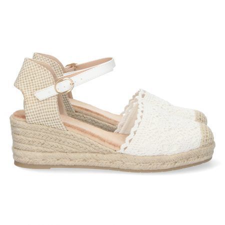 Sandalias de cuña en yute estilo crochet para mujer color blanco