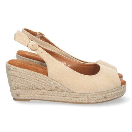 Sandalias cuña media yute y talon descubierto mujer beige