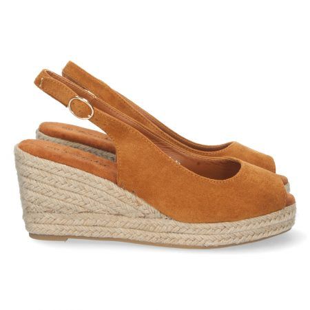 Sandalias cuña media yute y talon descubierto mujer camel