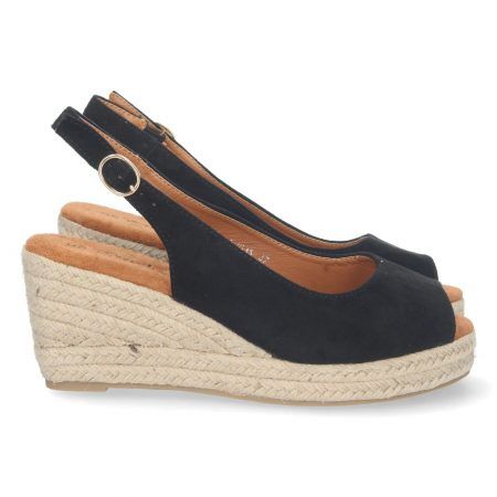 Sandalias cuña media yute y talon descubierto mujer negro