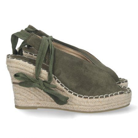 Sandalias de cuña en yute mujer con pala abierta cordones verde