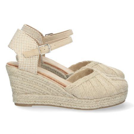 Sandalias de cuña media en yute pala textura beige
