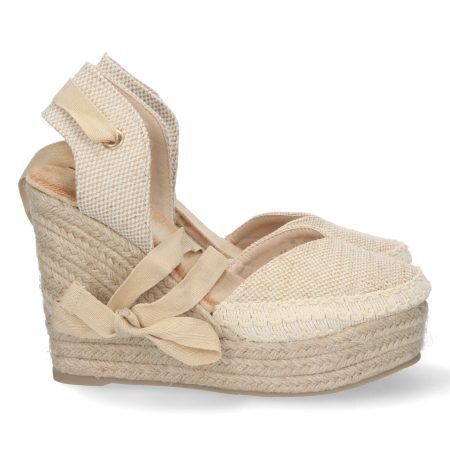 Sandalias alpargatas de cuña alta yute pala crochet mujer apricot