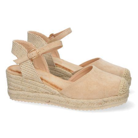 Sandalia de cuña baja en yute mujer color beige textura
