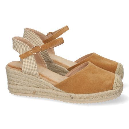 Alpargatas de cuña baja para mujer color camel 1CF-1580