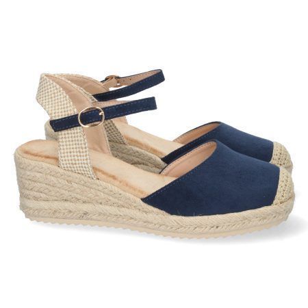 Sandalia de cuña baja en yute mujer color marino textura