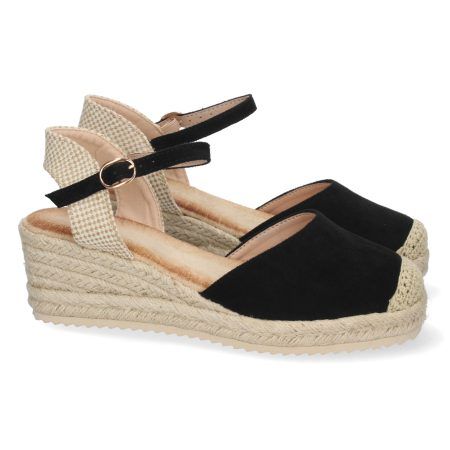 Sandalia de cuña baja en yute mujer color negro textura