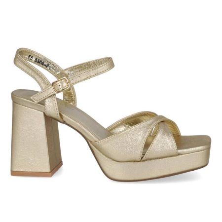 Sandalias doradas de fiesta tacón y plataforma mujer S-2386