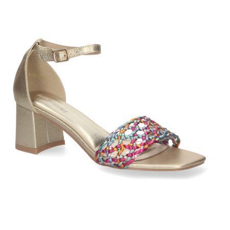 Sandalias doradas para fiesta tacón cómodo pala entrelazada A-3002