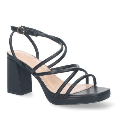 Sandalias de tacón ancho para fiesta tiras finas mujer color negro BL-3078