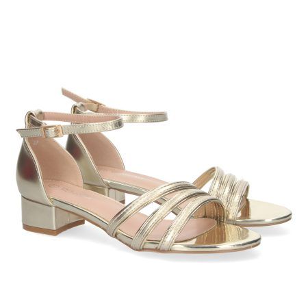 Sandalias doradas de tacón bajo cómodo para fiesta mujer RG773