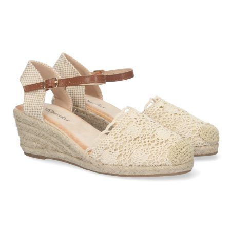 Alpargata de cuña media de yute cómoda pala crochet beige YJ761