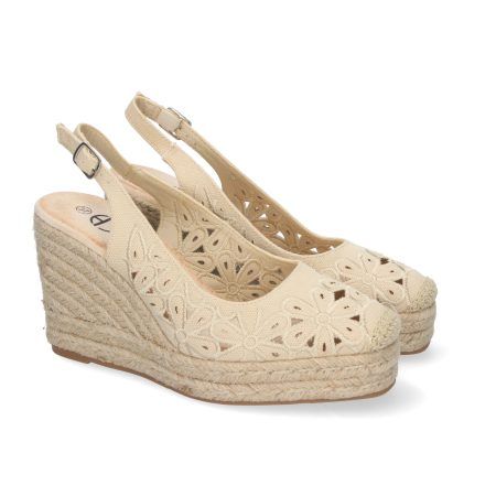 Sandalias de cuña en yute cómodas bordadas de flores mujer beige YZ23-113