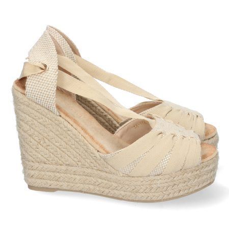 Sandalia cuña alta en yute lazos para mujer color beige 1A-1561