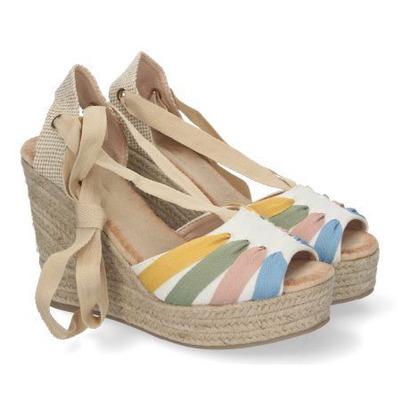 Sandalia cuña alta en yute lazos para mujer multicolor 1A-1561