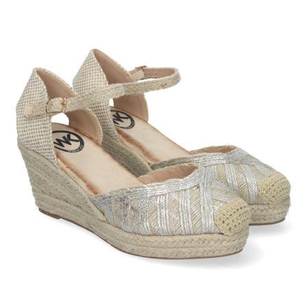 Sandalias de cuña forrada en yute para mujer pala cerrada plata KK-956