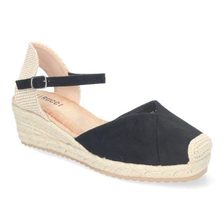Sandalias de cuña baja en yute para mujer color negro VRA-695