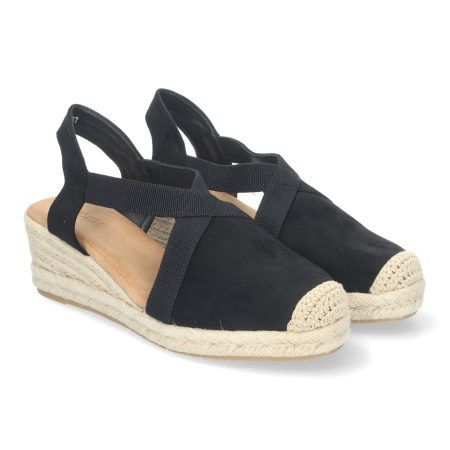 Sandalias de cuña baja en yute cómodas para mujer color negro CF-3045