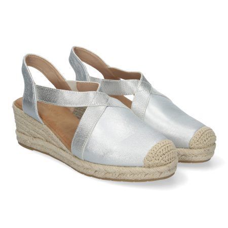 Sandalias plateadas de cuña baja en yute cómodas para mujer CF-3045