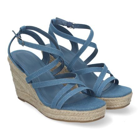 Sandalias de cuñas en yute para mujer color azul JNS-5Q34