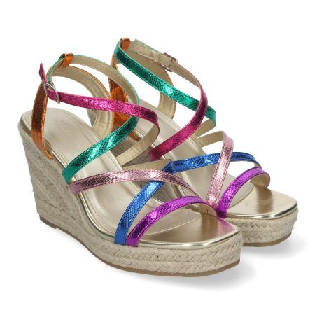 Sandalias de cuñas en yute para mujer multicolor fucsia JNS-5Q34