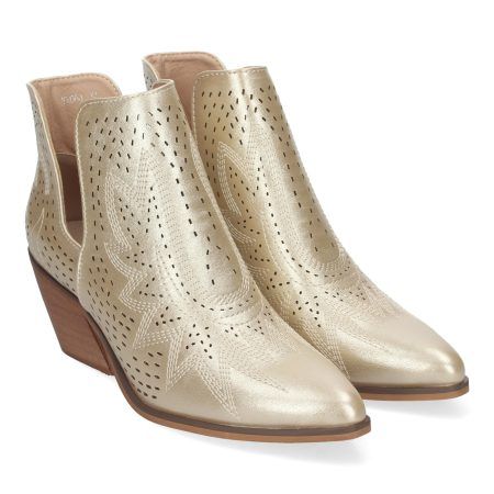 Botines dorados de tacón bajo calados cómodos para mujer VR004