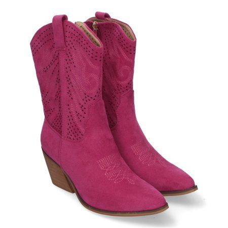 Botines de tacon bajo calados color fucsia para mujer VR005