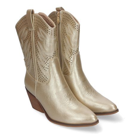 Botines dorados de tacon bajo calados para mujer VR005