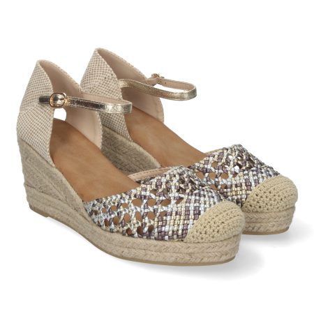Alpargatas de cuña en yute con pala calada mujer color gris A-3004