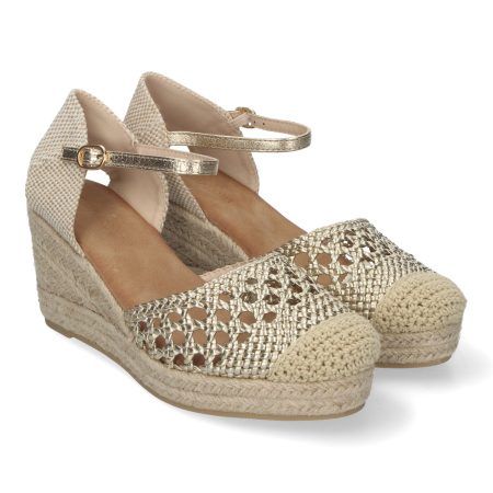 Alpargatas doradas de cuña en yute con pala calada mujer A-3004