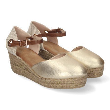 Alpargatas doradas de cuña en yute comoda mujer A-3005
