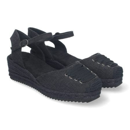 Sandalias de cuña media en yute para mujer color negro CF-2363