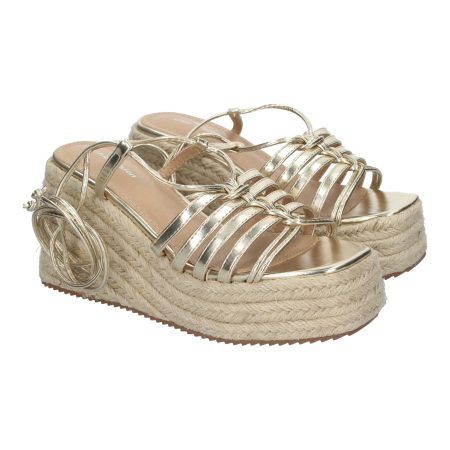Sandalias doradas de cuña cómoda para mujer con tiras TF1009