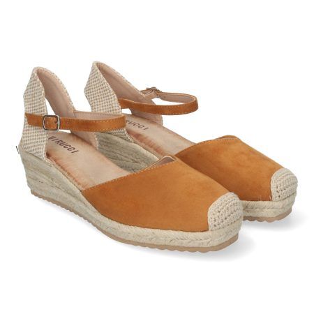 Sandalias de cuña baja en yute cierre hebilla para mujer color cuero VRA-693