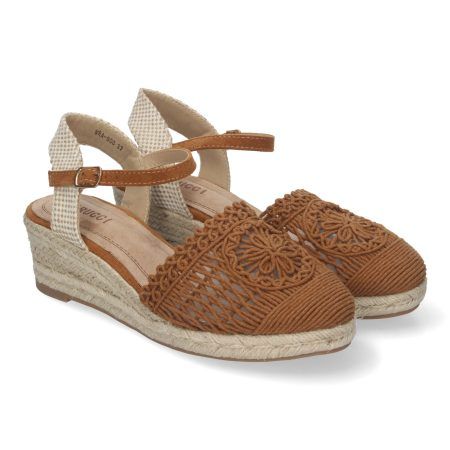 Sandalias de cuña media en yute para mujer pala crochet color camel VRA-900