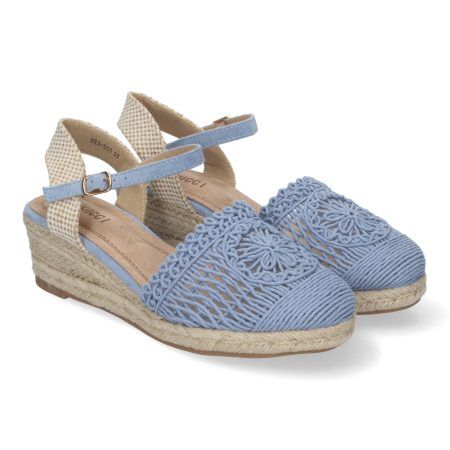 Sandalias de cuña media en yute para mujer pala crochet color azul VRA-900