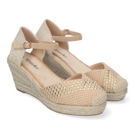 Sandalias de cuña media en yute mujer detalle brillante color beige YJ798