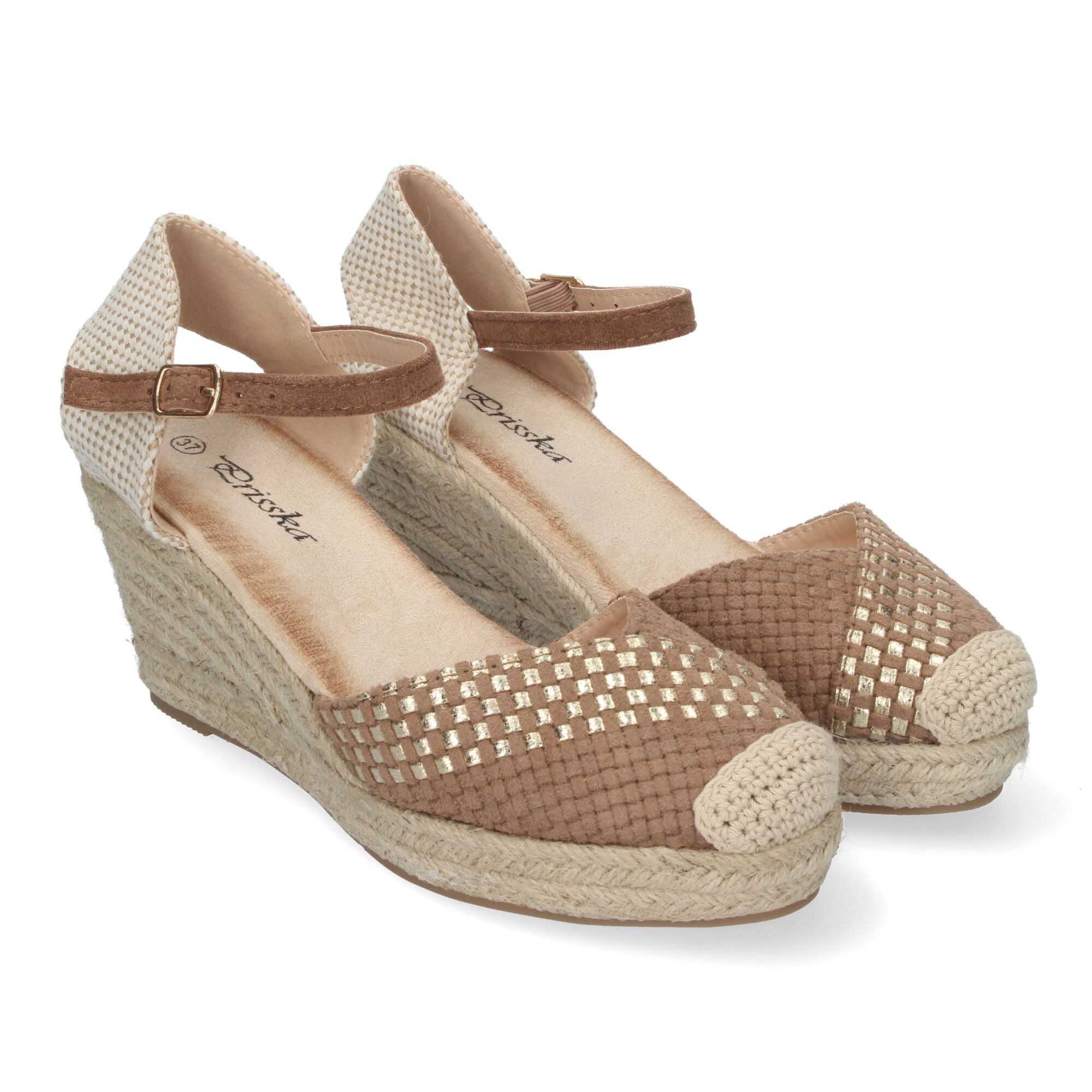 YJ798-Kaki_0.jpg Sandalias de cuña media en yute mujer detalle brillante color caqui YJ798