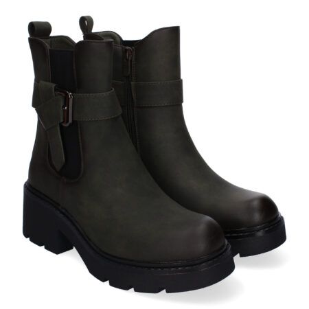 Botines de tacón bajo cómodo hebilla para mujer color verde 2420
